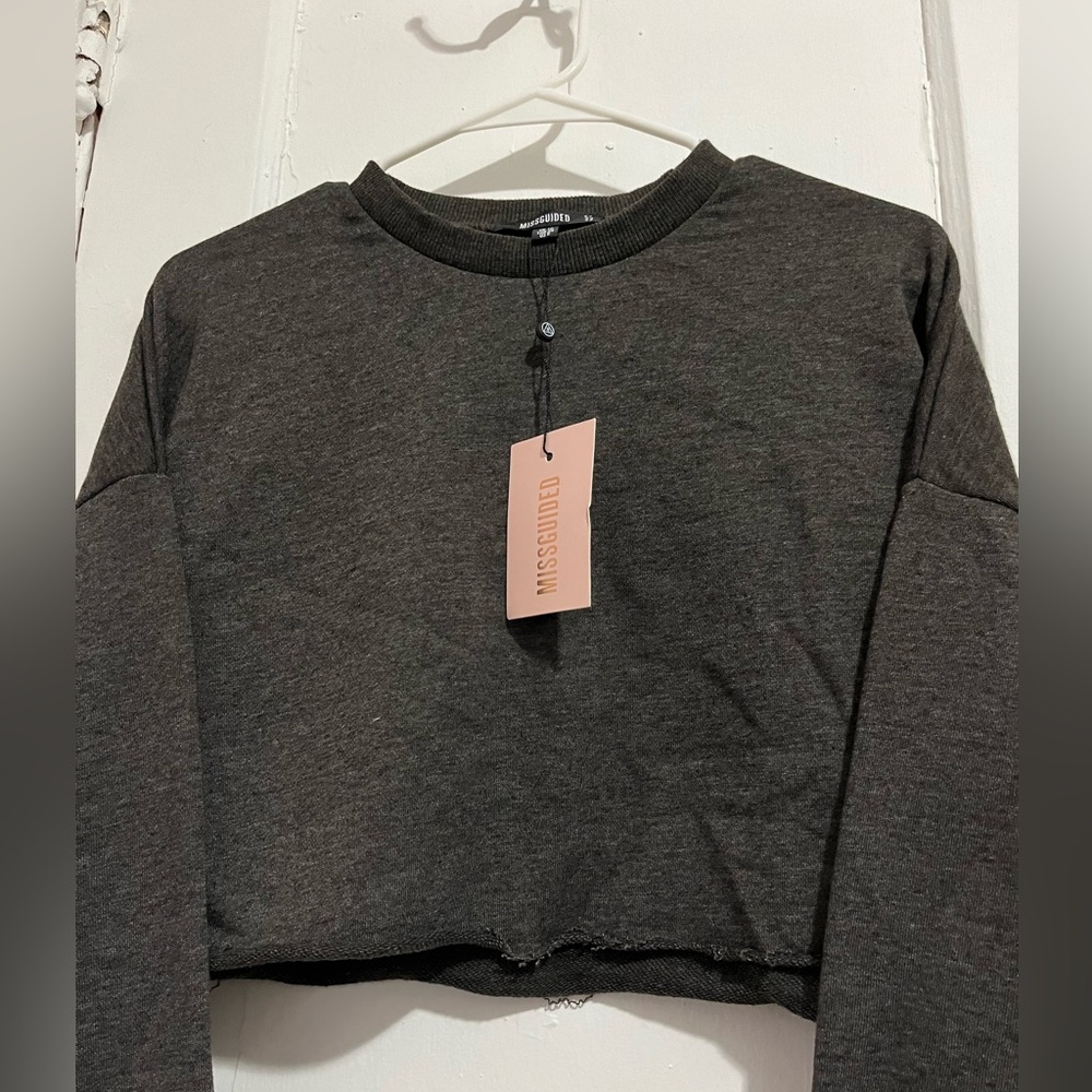 Missguided Dark Gray Cropped Seeatshirt